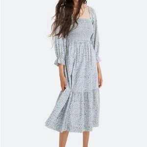 Madewell Blue Smocked Tiered Sundress